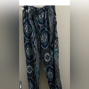 Ambiance Paisley Wide-Leg Pants in Teal, Navy & White Size L